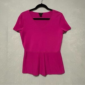 Ann Taylor Fuchsia V-Neck Peplum Blouse